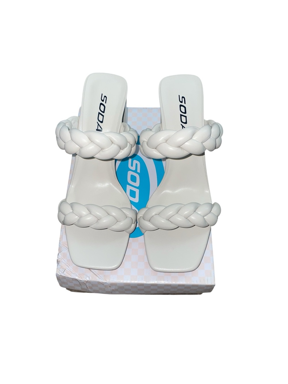 Soda cream block braided heels